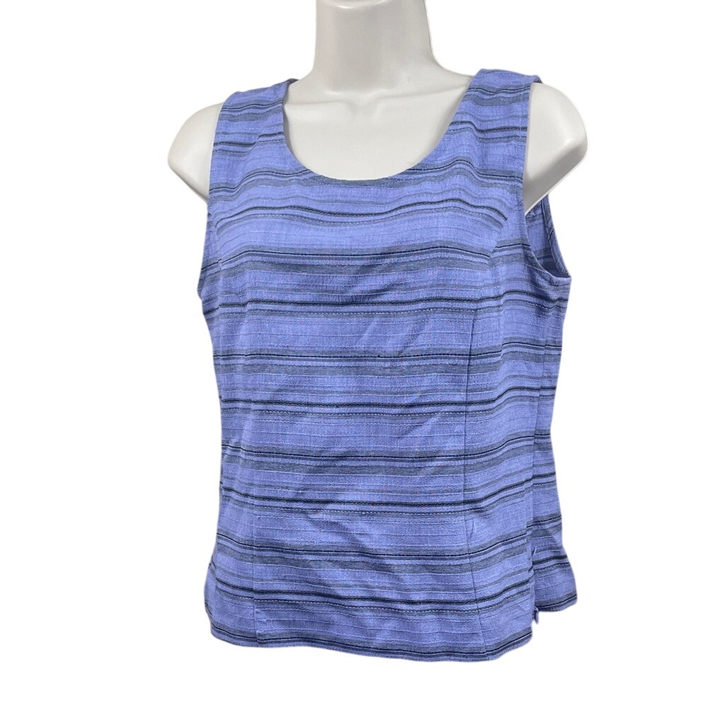 Striped Sleeveless Top Blue Gray Casual Career Summer Tank
